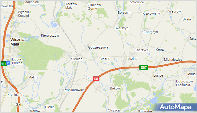 mapa Tokary gmina Długołęka, Tokary gmina Długołęka na mapie Targeo