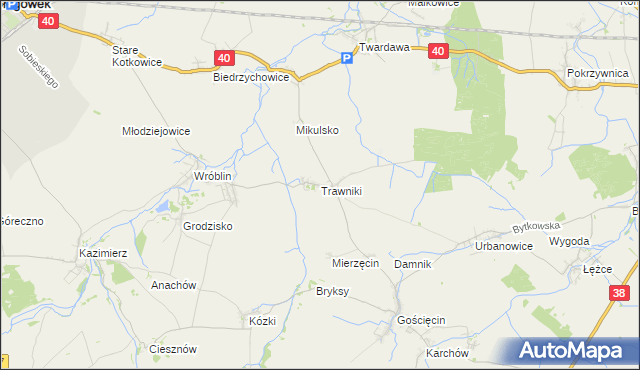 mapa Trawniki gmina Pawłowiczki, Trawniki gmina Pawłowiczki na mapie Targeo