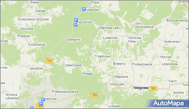 mapa Trzebniów, Trzebniów na mapie Targeo