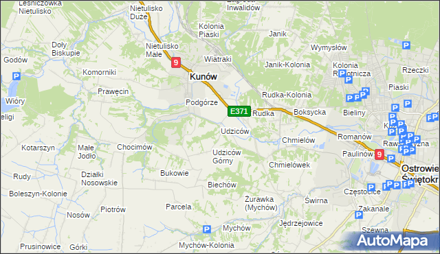 mapa Udziców, Udziców na mapie Targeo