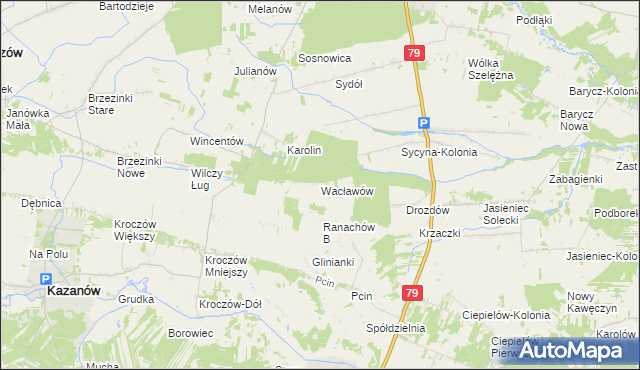 mapa Wacławów gmina Zwoleń, Wacławów gmina Zwoleń na mapie Targeo