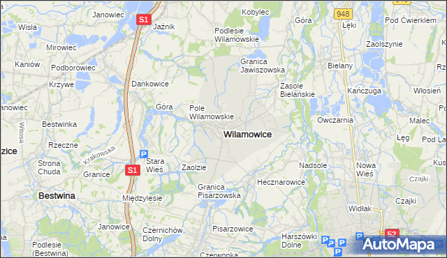 mapa Wilamowice powiat bielski, Wilamowice powiat bielski na mapie Targeo