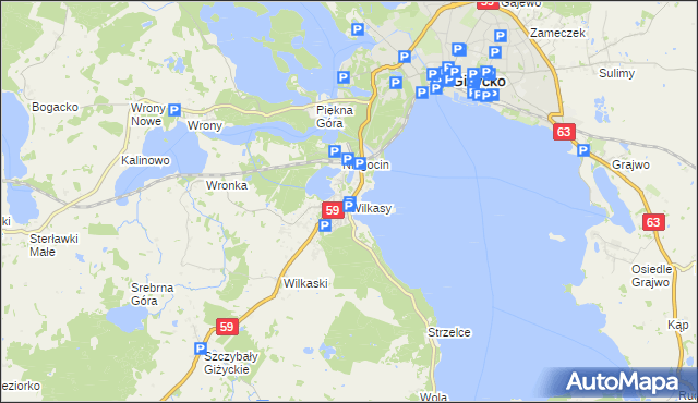 mapa Wilkasy gmina Giżycko, Wilkasy gmina Giżycko na mapie Targeo