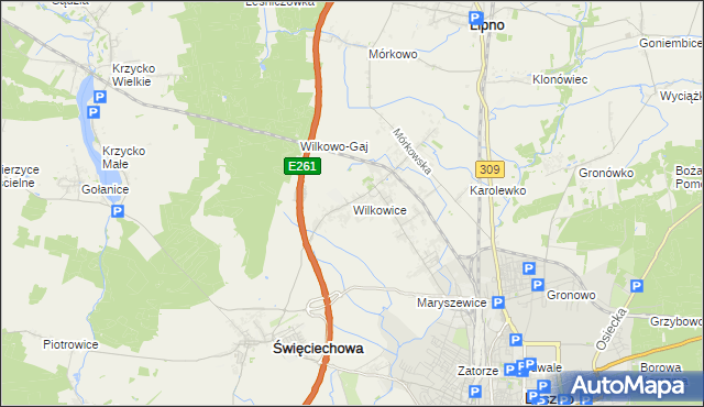 mapa Wilkowice gmina Lipno, Wilkowice gmina Lipno na mapie Targeo