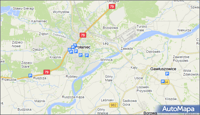 mapa Winnica gmina Połaniec, Winnica gmina Połaniec na mapie Targeo