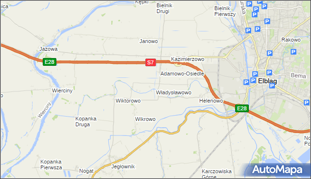 mapa Władysławowo gmina Elbląg, Władysławowo gmina Elbląg na mapie Targeo