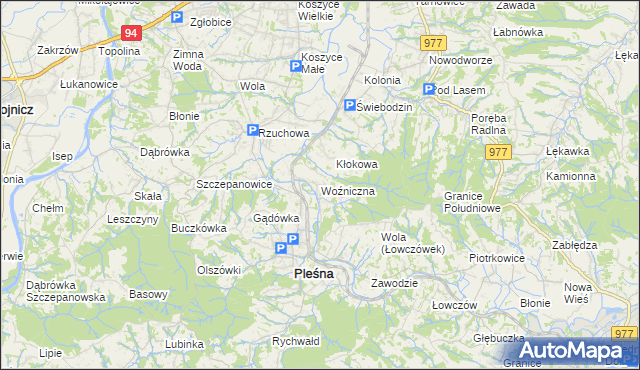 mapa Woźniczna, Woźniczna na mapie Targeo