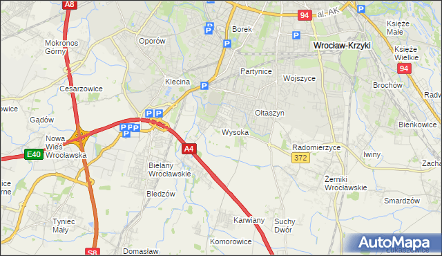mapa Wysoka gmina Kobierzyce, Wysoka gmina Kobierzyce na mapie Targeo