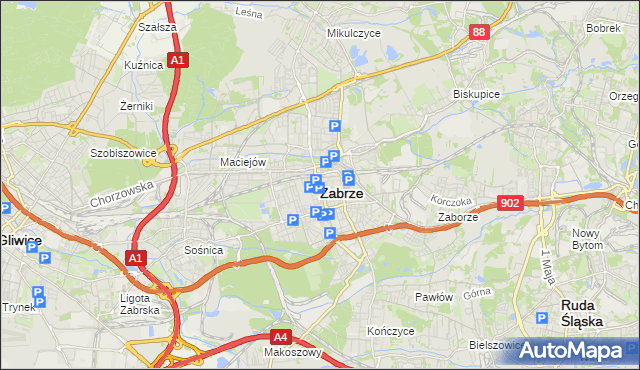 mapa Zabrza, Zabrze na mapie Targeo