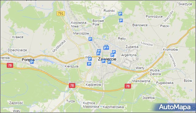 mapa Zawiercie, Zawiercie na mapie Targeo