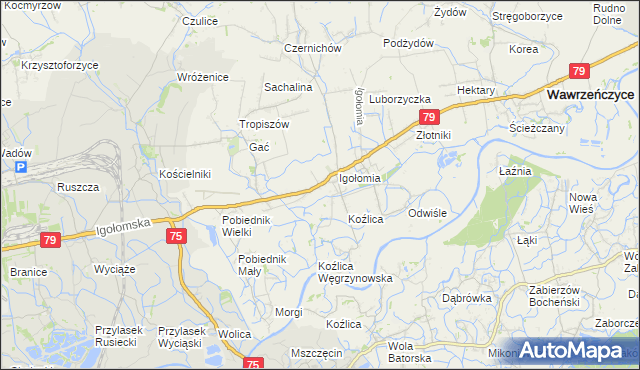 mapa Zofipole gmina Igołomia-Wawrzeńczyce, Zofipole gmina Igołomia-Wawrzeńczyce na mapie Targeo