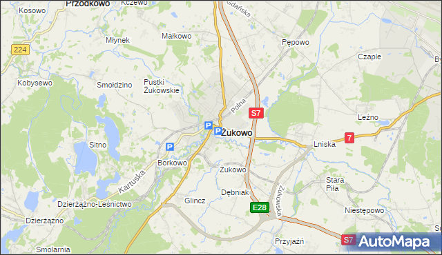 mapa Żukowo powiat kartuski, Żukowo powiat kartuski na mapie Targeo