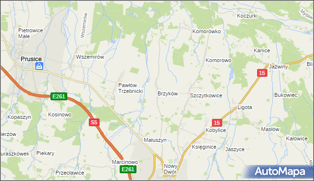 mapa Brzyków gmina Trzebnica, Brzyków gmina Trzebnica na mapie Targeo