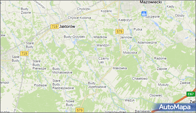 mapa Czarny Las gmina Grodzisk Mazowiecki, Czarny Las gmina Grodzisk Mazowiecki na mapie Targeo