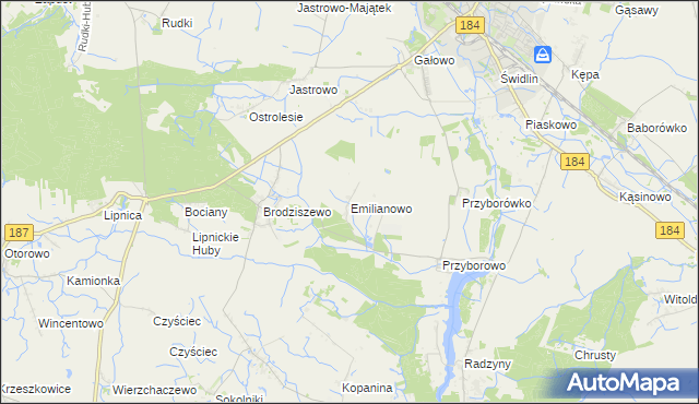 mapa Emilianowo gmina Szamotuły, Emilianowo gmina Szamotuły na mapie Targeo