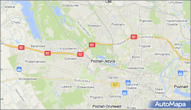 mapa Jeżyce gmina Poznań, Jeżyce gmina Poznań na mapie Targeo