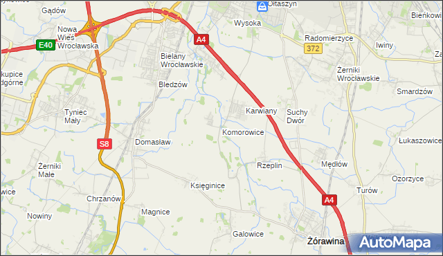 mapa Komorowice gmina Żórawina, Komorowice gmina Żórawina na mapie Targeo