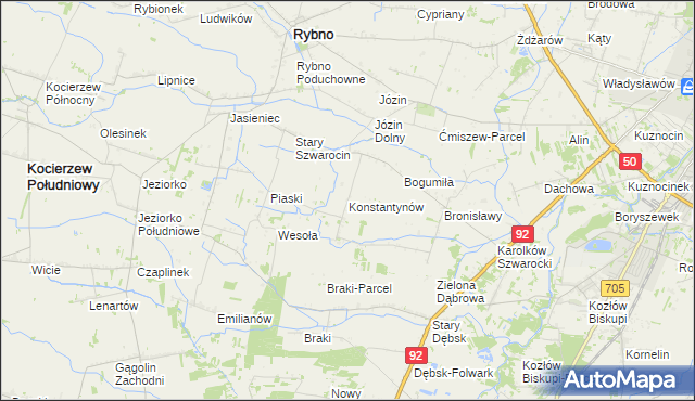 mapa Konstantynów gmina Rybno, Konstantynów gmina Rybno na mapie Targeo