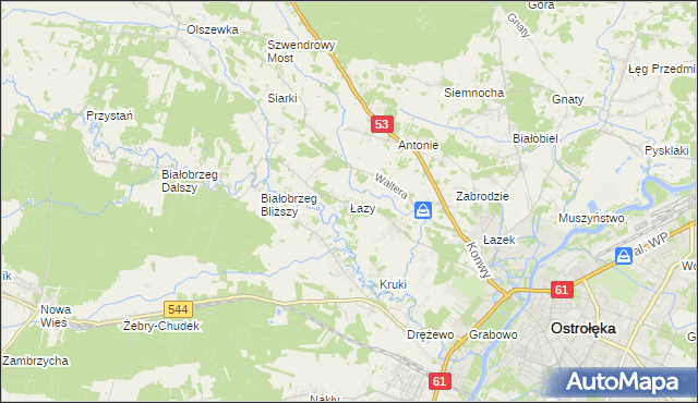 mapa Łazy gmina Olszewo-Borki, Łazy gmina Olszewo-Borki na mapie Targeo