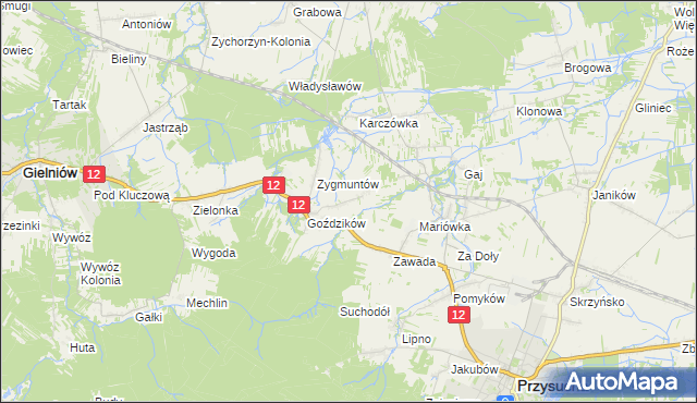 mapa Marysin gmina Gielniów, Marysin gmina Gielniów na mapie Targeo