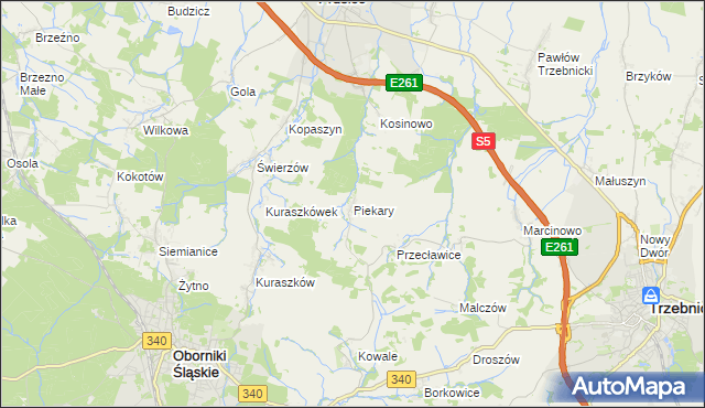 mapa Piekary gmina Oborniki Śląskie, Piekary gmina Oborniki Śląskie na mapie Targeo