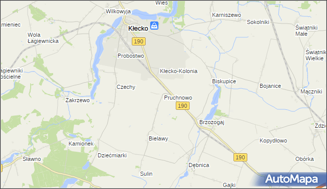 mapa Pruchnowo gmina Kłecko, Pruchnowo gmina Kłecko na mapie Targeo