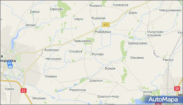 mapa Rumiejki gmina Środa Wielkopolska, Rumiejki gmina Środa Wielkopolska na mapie Targeo