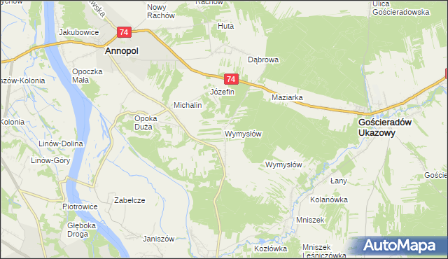 mapa Wymysłów gmina Annopol, Wymysłów gmina Annopol na mapie Targeo