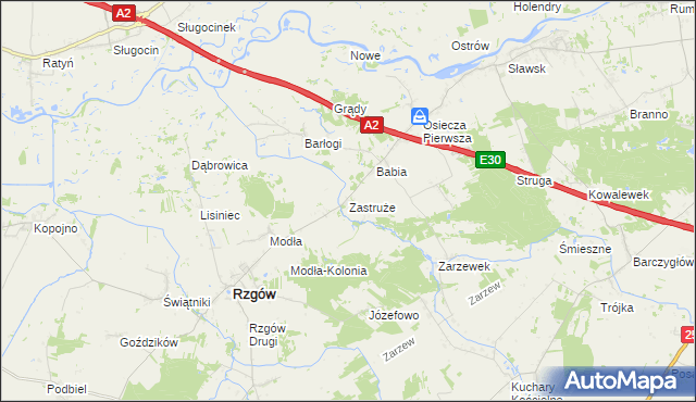 mapa Zastruże gmina Rzgów, Zastruże gmina Rzgów na mapie Targeo