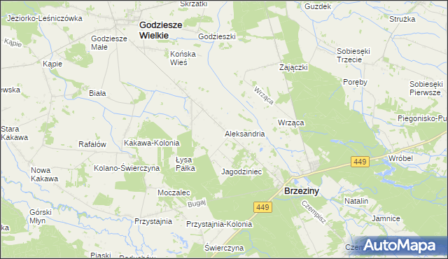 mapa Aleksandria gmina Brzeziny, Aleksandria gmina Brzeziny na mapie Targeo