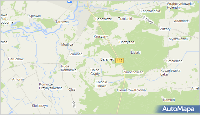 mapa Baraniec gmina Pyzdry, Baraniec gmina Pyzdry na mapie Targeo