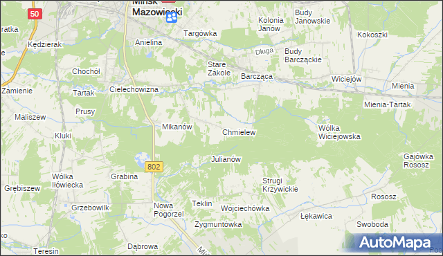 mapa Chmielew gmina Mińsk Mazowiecki, Chmielew gmina Mińsk Mazowiecki na mapie Targeo