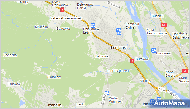 mapa Dąbrowa gmina Łomianki, Dąbrowa gmina Łomianki na mapie Targeo