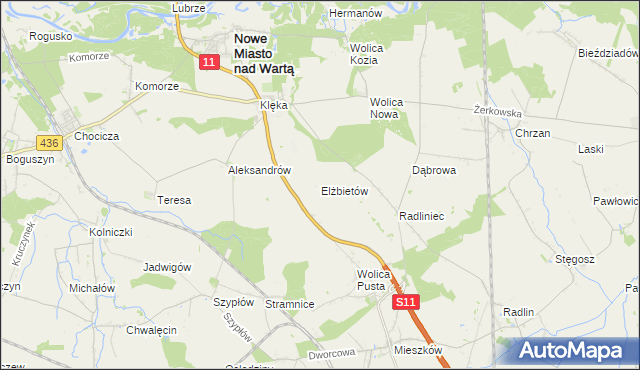 mapa Elżbietów gmina Nowe Miasto nad Wartą, Elżbietów gmina Nowe Miasto nad Wartą na mapie Targeo