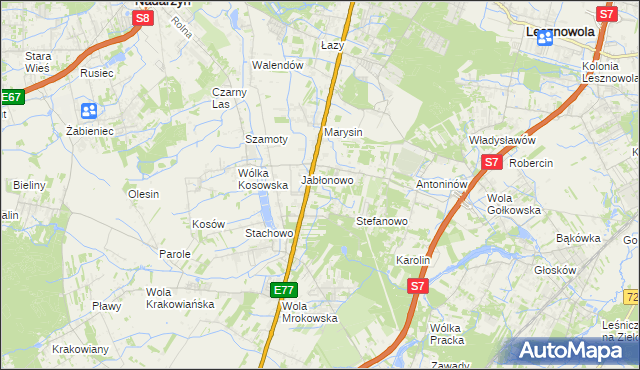 mapa Kolonia Warszawska gmina Lesznowola, Kolonia Warszawska gmina Lesznowola na mapie Targeo