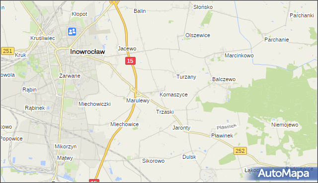 mapa Komaszyce gmina Inowrocław, Komaszyce gmina Inowrocław na mapie Targeo