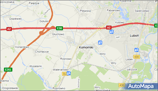 mapa Komorniki powiat poznański, Komorniki powiat poznański na mapie Targeo