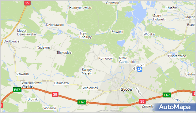 mapa Komorów gmina Syców, Komorów gmina Syców na mapie Targeo