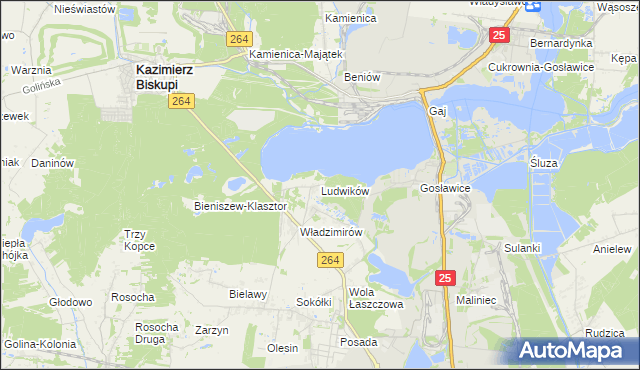 mapa Ludwików gmina Kazimierz Biskupi, Ludwików gmina Kazimierz Biskupi na mapie Targeo