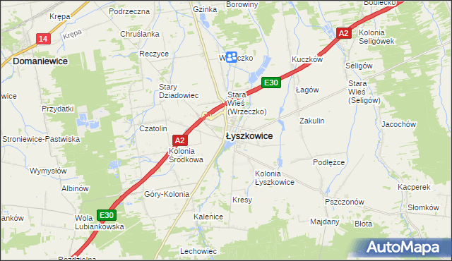 mapa Łyszkowice powiat łowicki, Łyszkowice powiat łowicki na mapie Targeo