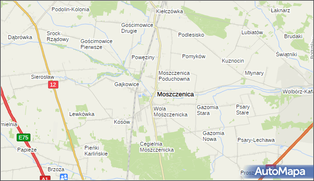 mapa Moszczenica powiat piotrkowski, Moszczenica powiat piotrkowski na mapie Targeo