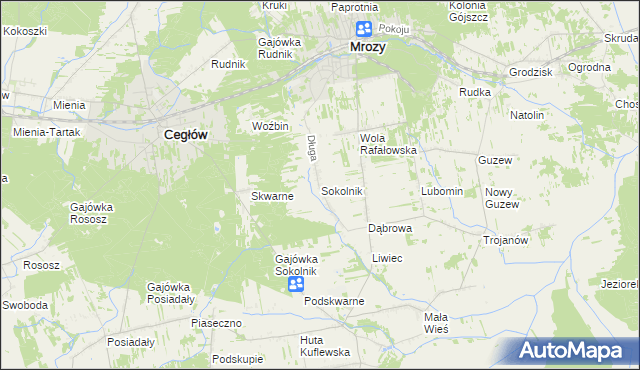 mapa Sokolnik gmina Mrozy, Sokolnik gmina Mrozy na mapie Targeo