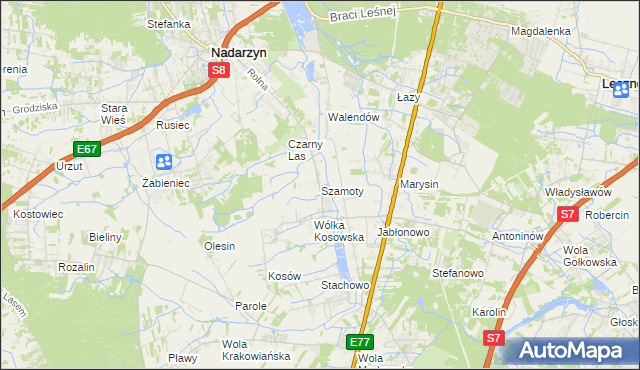 mapa Szamoty gmina Nadarzyn, Szamoty gmina Nadarzyn na mapie Targeo
