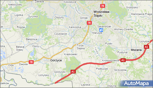 mapa Turza Śląska, Turza Śląska na mapie Targeo