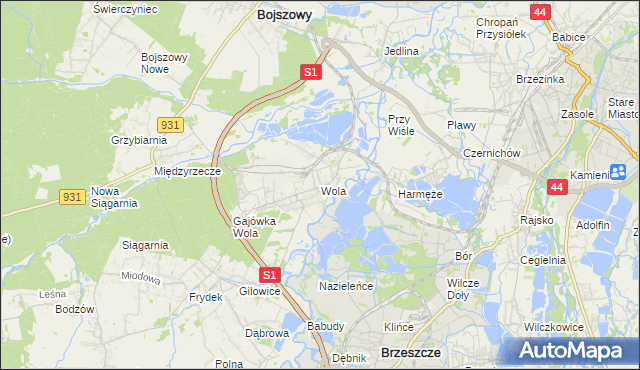 mapa Wola gmina Miedźna, Wola gmina Miedźna na mapie Targeo