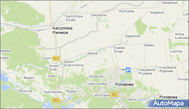 mapa Wolica-Kolonia gmina Karczmiska, Wolica-Kolonia gmina Karczmiska na mapie Targeo