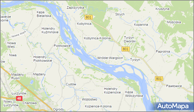 mapa Wróble-Wargocin, Wróble-Wargocin na mapie Targeo