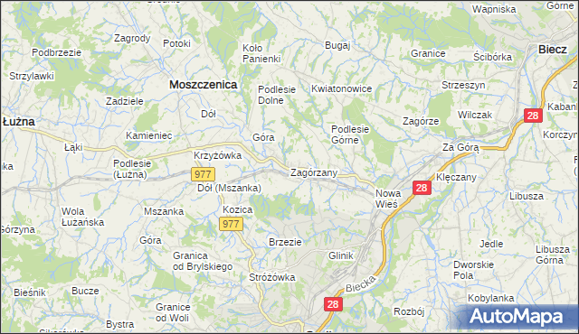 mapa Zagórzany gmina Gorlice, Zagórzany gmina Gorlice na mapie Targeo