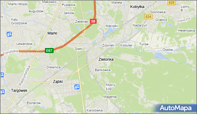 mapa Zielonka powiat wołomiński, Zielonka powiat wołomiński na mapie Targeo