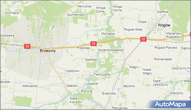 mapa Bronowice gmina Brzeziny, Bronowice gmina Brzeziny na mapie Targeo